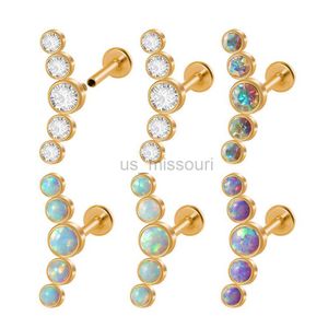 Stud 1PC Surgical Steel Five Opal Ear Tragus Cartilage Stud Gold Color Earrings Five Crystal Ear Lobe Piercing Barbell Jewelry J230529