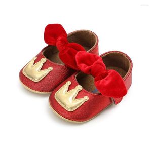 First Walkers Infant Born Baby Shoes Girl Boy Dress Princess Gold Crown Toddler PU Bling Soft Sole Culla antiscivolo