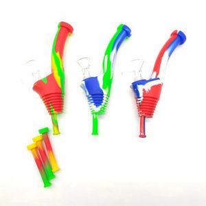 Smoking Colorful Silicone Hookah Shisha Waterpipe Bubbler Pipe Portable Plug Removable Down Stem DIY Filter Tube Bong Bottle Thick Glass Funnel Spoon Bowl Holder