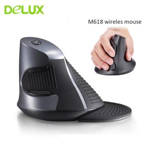 Möss Delux M618 Ergonomisk vertikal trådlös/trådmusdatorspel Mause Fashion 1600 DPI USB 5D Optical Gamer -möss för bärbar dator PC