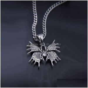 Pendant Necklaces Rock Hip Hop Metal Butterfly Spider Teeth For Men Women Animal Necklace Fashion Punk Halloween Party Jewelry Drop Dh1H6