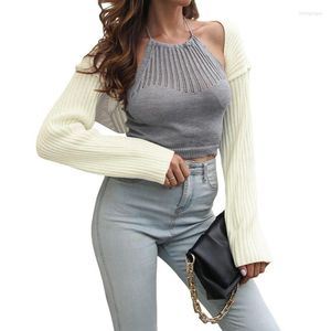 Kvinnors T -skjortor Kvinnor Crop Tops Open Front Bolero Shrug Spring Autumn Clothing 2023 Fashion Long Sleeve Solid Color Ribbed Knit Croped