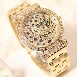 2022 banda de luxo BS Aço inoxidável relógio à prova d'água All Diamond Leopard Princied Quartz Women's G230529