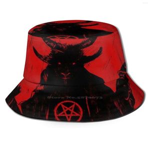 Berets Satanic Demon Uv Protection Foldable Bucket Hats Women Men Satan Devil Lucifer Hailsatan Goth Satanist Metal