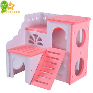 Ny Pink Wood Hamster Cage Guinea Pig House Lyxig bur för hamster råtta hus Chinchilla Sleeping Nestvaror för hamstrar ZG0007