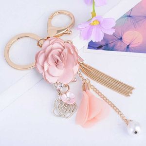 Ключевые кольца корейская модная ткань цветочный очаг милый хрустальный жемчуж