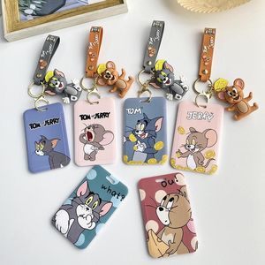 Kart sahipleri tom ve jerry karikatür kapağı kadın bebek anahtarlık öğrenci kampüs belgeleri çanta anti-kayıp sahibi kimlik otobüs kutusu