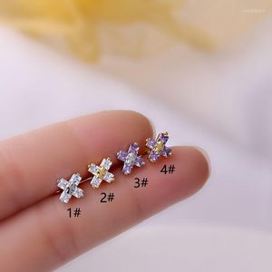 Stud Earrings 2Pcs Stainless Steel Cross Zircon For Women Fashion Ear Tragus Lobe Barbell Piercing Jewelry