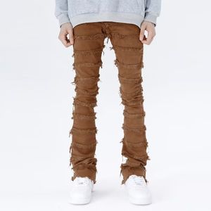 Мужские джинсы Мужские мужские ретро пэчворки раскаленные брюки Грант дикие сложенные разорванные длинные брюки Прямые мешкова