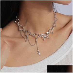 Chokers Choker Fashion Heart Necklace For Women Simple Hip Hop Sier Color Butterfly Short Collar Party Jewelry Trendy 2023 Drop Deli Dhzts