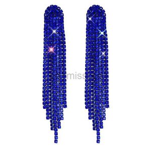 Stud Zoshi Yeni Lüks Rhinestone Kristal Uzun Püskül Küpeler Kadınlar İçin Mavi Yeşil Köpüklü Damla Küpeler Parti Takı Hediyeleri J230529