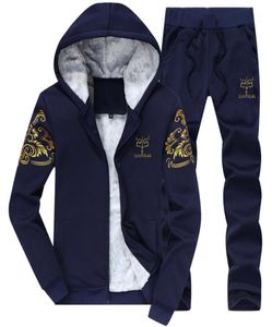 varm sportdräkt män vinter velor tracksuit kostymer zip hoodie tröja spår byxor manlig set casual sammet mens svett kostymer6028554