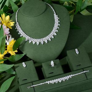 Brincos de colar Set Naikelisi 4pcs caro Dangle Drop Drop Zircon Cubic Gold Bald Big Nigerian Dubai Casamento Traje N-12