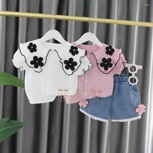 Kleidungssets Mädchen Zweiteiliges Set Sommer Vier Blumen Puppenhals Kurzarm Shorts Kleine modische Kinder