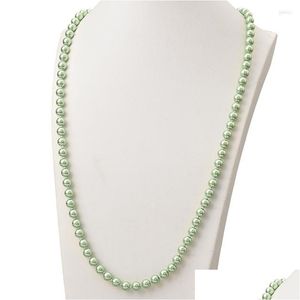 Catene Collana lunga di perle di colore verde fresco che fa per il regalo delle donne di dichiarazione 8 mm catena d'imitazione conchiglia rotonda 36 pollici H868 Drop Delive Dhaxz