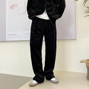 Męskie spodnie 2023 Spring koreański styl spersonalizowany morelowa aksamitna mężczyźni swobodny luźny dziki prosty rozmiar m-xl