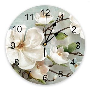 Orologi da parete Fiori bianchi idilliaci Sfondo vintage Orologio Design moderno Soggiorno Decorazione Cucina Silenzioso Home Decor