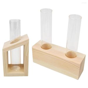 Vases Crystal Glass Test Tube Vase In Wooden Stand Flower Pots For Plants