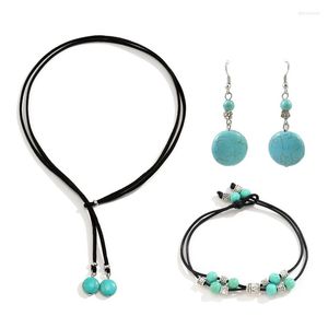 Necklace Earrings Set Summer 2023 Natural Stone Turquoise Jewelry For Women Anklet Waist Chain Bohemia Beach