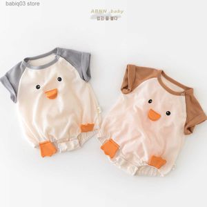 Rompers Boy Girl Baby Summer New Cartoon Brother Sister Outfits Newborn Duck Style Short Sleeves Bodysuit Fashion Infant Cotton Romper T230529