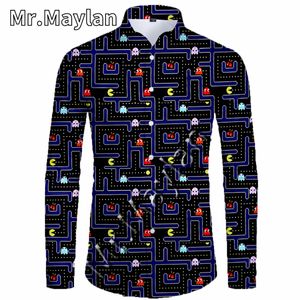 Mäns avslappnade skjortor spel 3D tryckt strand hawaiian anime skjorta män semester party streetwear långärmad överdimensionerad 5xl kemis homme155 230609