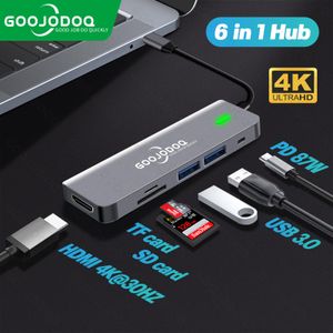 허브 USB 허브 C 허브 어댑터 6 in 1 USB C ~ USB 3.0 HDMicatible Dock Nintendo Switch USBC Type C 3.0 스플리터 용 MacBook PRO 용.