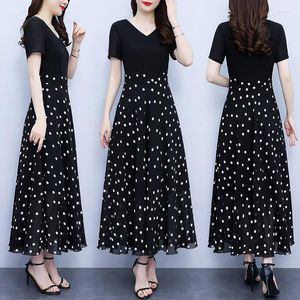 Party Dresses Black Chiffon Female Wave Point Summer 2023 French Hepburn Cultivate En's Morality Meat Big Yards Dress