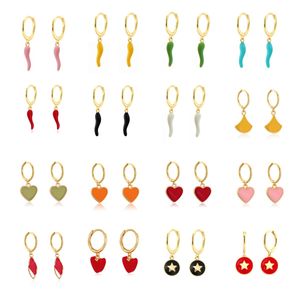 Colorful Chili Yellow Red Green Blue Enamel Dangle Drop Earring Clips Piercing Pendiente Hoop Earring for Women Daily Punk Party