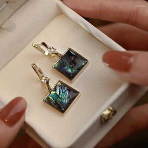 Hoopörhängen Allme Textured AB Color Abalone Shell For Women 14k Gold Plated Copper Square Geometric Earring Party Smycken