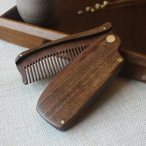 Hair Brushes Wooden Hair Comb Natural Sandalwood Comb for Beard Fold Pocket Comb Hair Brush Beard Mustache Brush for Men peine para barba 230529