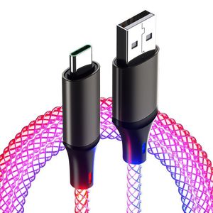 7 Farben, allmählich leuchtende Ladekabel, 1 m, 3,3 ft, 66 W, superschnelles Laden, Typ-C, RGB-LED-USB-Kabel