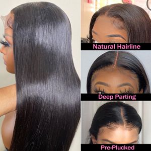 30 Inch Long Straight 4X4 Lace Closure Wigs Human Hair Pre-plucked Brazilian Hair Wigs For Black Women Natural Color Wig