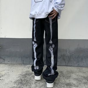 Mäns jeans män skalle jeans y2k baggy byxor streetwear hip hop man tryckt trendyol svart skelett byxor kvinna tryck avslappnad vintage 230529