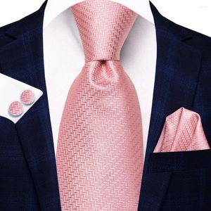 Bow Ties Pink Solid Silk Wedding Tie For Men Gift Mens Slitte Handky Cufflink Set Fashion Business Party Dropship Hi-Tie Designer