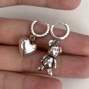 Stud 925 Sterling Silver Bear Heart Earrings Charm Women Trendy Fine Jewelry Prevent Allergy Party Accessories Gifts J230529