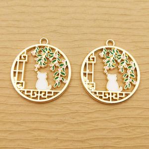 10st Emalj Flower Cat Charm för smycken Making Craft Supplies Animal Earring Charms Pendant Halsband DIY Tillbehör