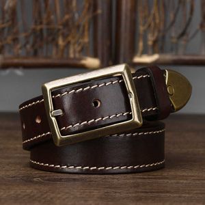 3.3CM thick cowhide genuine leather with copper buckle design luxurious full grain retro men's belt for men and women G230529