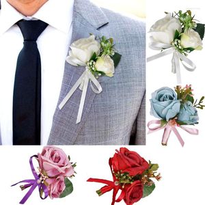 Dekorativa blommor brosch Flower Corsage Wedding Decor Bruom Boutonniere Bridal Man Silk Rose Suit for Decoration