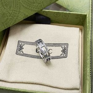 designer jewelry bracelet necklace ring Kmx. 925 Antique craft hollow square couple pair ring tide