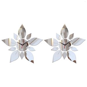 Orologi da parete 2X Specchio Materiale acrilico Adesivi faccia singola Stile moderno Quarzo Home Decor Orologi Argento