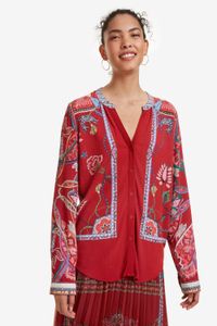 Shirts Spanish style red Vneck blouse for ladies