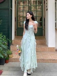 Women 2023 Summer Korean Fairycore Holiday Beach Ruffles Long Dresses Vestidos Vintage French Elegant Evening Party Female Dress