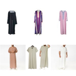 Etnik Giyim Orta Doğu Jubba Thobe Fermuar Tasarım Kısa Kollu Erkekler Robe Müslüman Giyim 230529