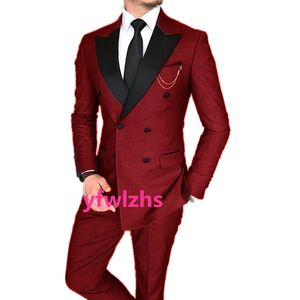 Hochzeits-Smoking, zweireihiger Herrenanzug, spitzes Revers, formelle Business-Herrenjacke, Blazer, Bräutigam, Smoking, Mantel, Hose 2151115