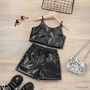 Clothing Sets Infant Baby Girls Outfit Set Children's Summer New Girls' Suit Leather Pants Short Sleeved Women's