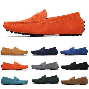 mens women outdoor Shoes Leather soft sole black red orange blue brown orange comfortable Casual Shoes 037