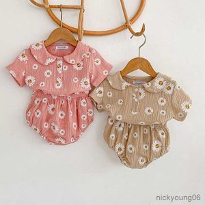 Clothing Sets Baby Girl Clothes Set Short Sleeve Floral Printing Cotton Linen T-shirtandPP Shorts For Summer