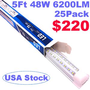 T8 LED Tube Lighting 5FT 5 Foot 48W 4800LM SMD 2835 Fluorescent Light Replacement 6000K Cool White Shops Lamp Bulbs Clear Cover oemled