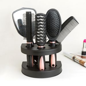 Hårborstar 5 datorer Salongstyling Set Women Travel Makeup Vuxna Hårborste med Holder Home Portable Anti-Static Combs Mirror Tool 230529