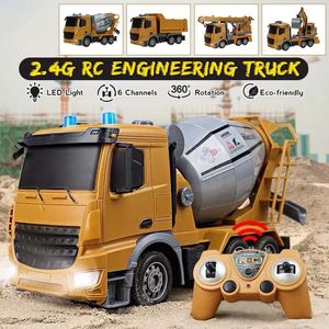 1:24 6 canali RC Engineering Truck Remote Control Car con luci a Led 2.4GHz Mixer Tanker Autocarro con cassone ribaltabile Gru Veicolo Escavatore